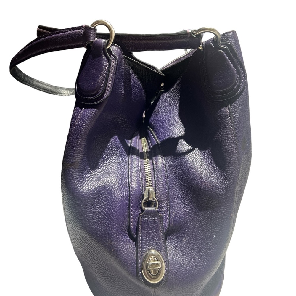 Purple leather Coach Edie shoulder bag featuring silver-tone hardware. - Picture 5 of 10